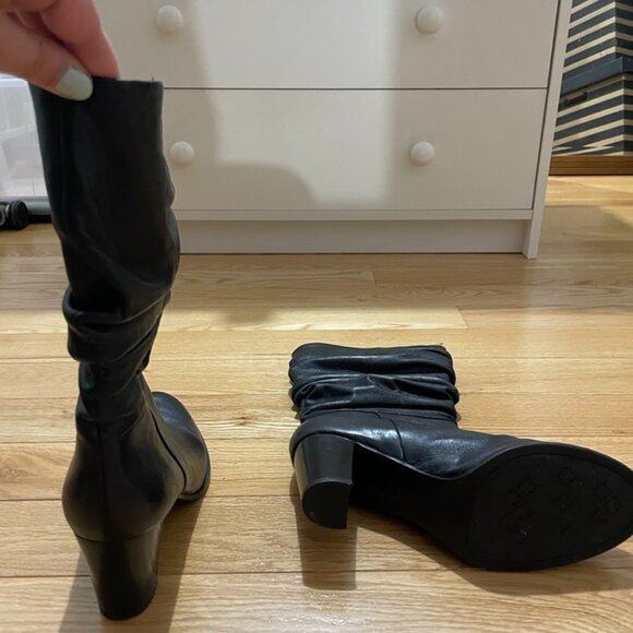 Black Slouchy Leather Block Heel Boots – Women’s 8.5M - Picture 4 of 5